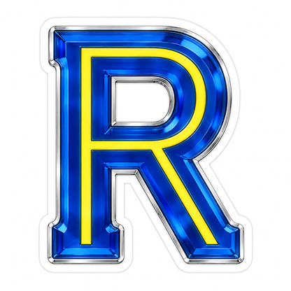 Sapphire Blue Letter R with Yellow Inlay Vinyl Decal Stickers