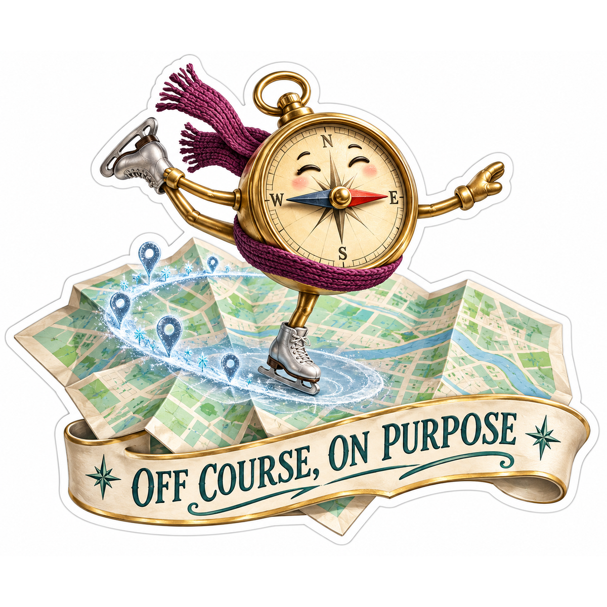 Compass Skating across Map Art Vinyl Decal Stickers