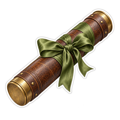 Brown Scroll Tube with Green Bow Art Vinyl Decal Stickers