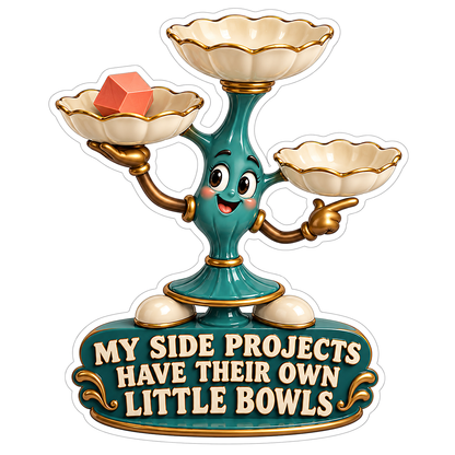 Teal Pedestal Character With Three Cream Bowls Vinyl Decal Stickers