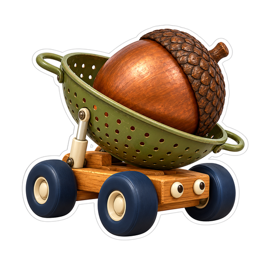 Acorn in Green Colander Cart Vinyl Decal Stickers
