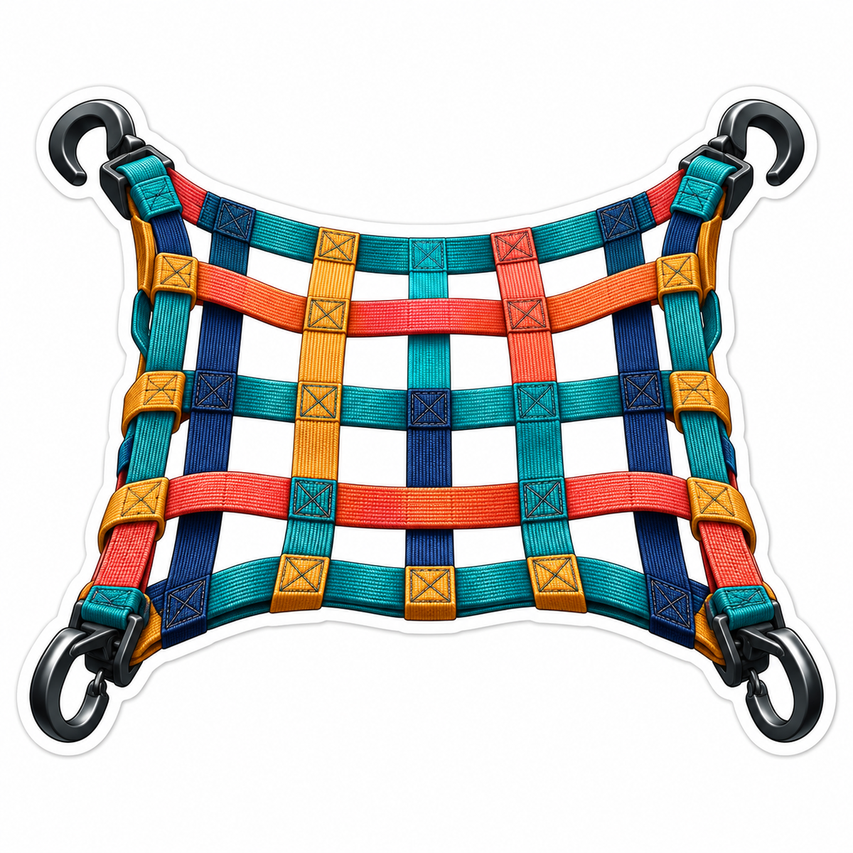 Colorful Woven Cargo Net with Four Hooks Vinyl Decal Stickers