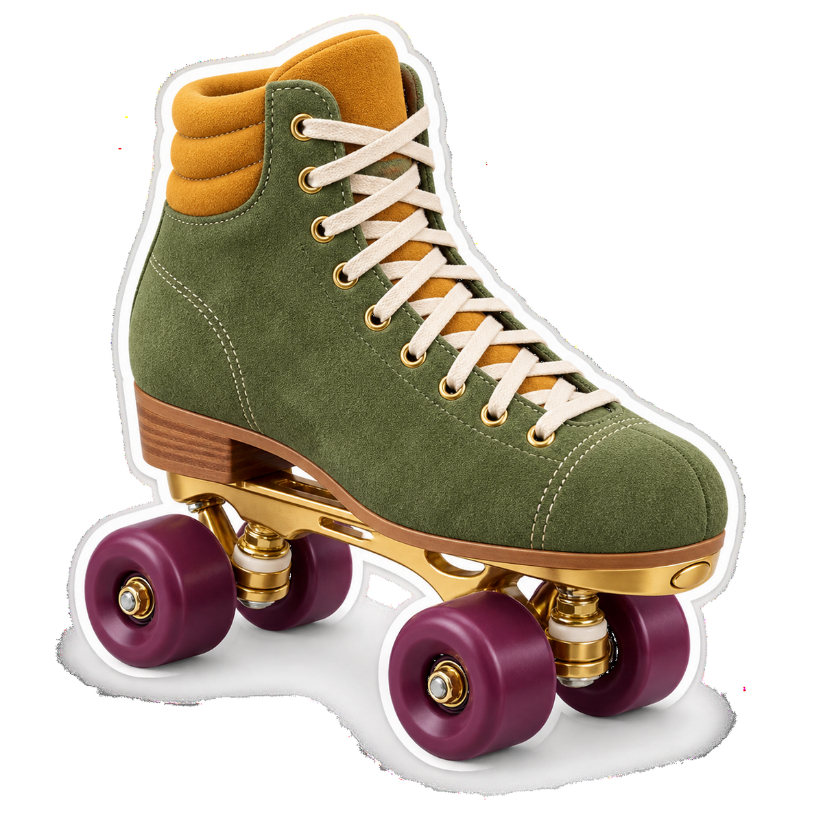 Olive Green Skate with Burgundy Wheels Vinyl Decal Stickers