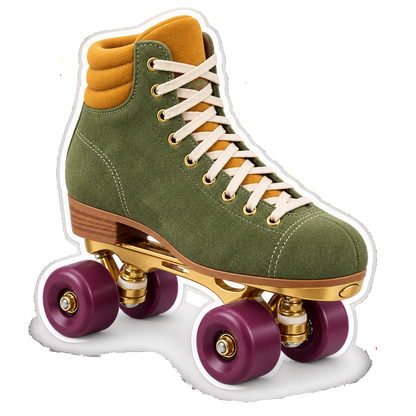 Olive Green Skate with Burgundy Wheels Vinyl Decal Stickers