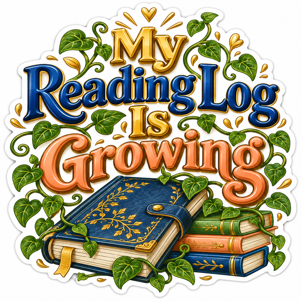 Leafy Reading Journal and Growing Quote Vinyl Decal Stickers