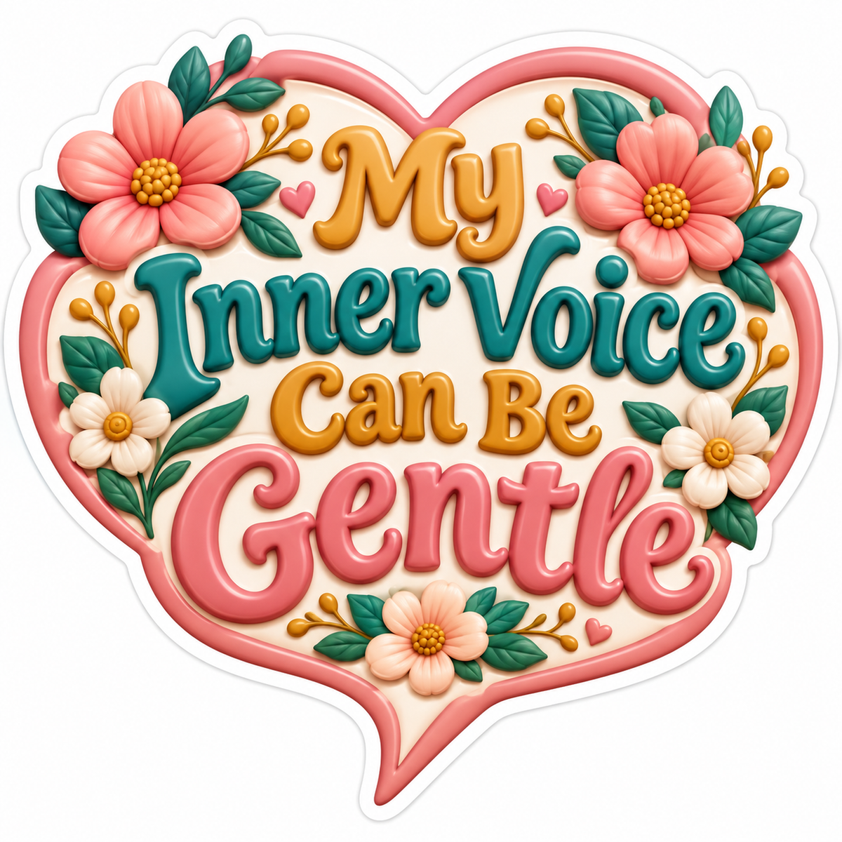 Inner Voice Gentle Lettering Floral Heart Vinyl Decal Stickers