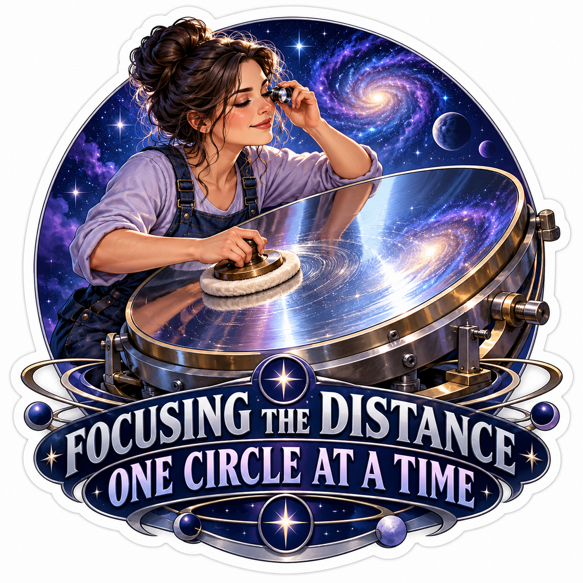 Artisan Polishing a Mirror beneath a Galaxy Sky Vinyl Decal Stickers