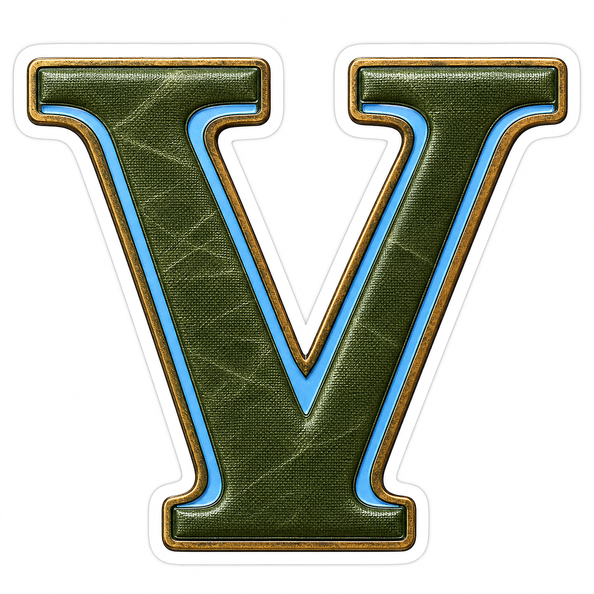Olive Canvas Letter V with Blue Inlay Art Vinyl Decal Stickers