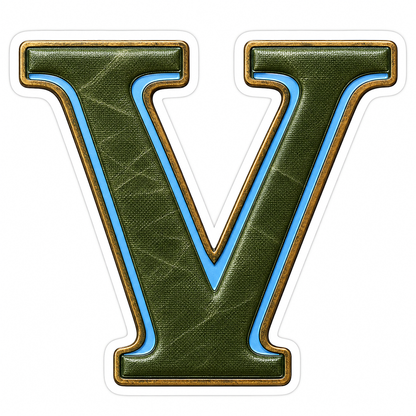 Olive Canvas Letter V with Blue Inlay Art Vinyl Decal Stickers