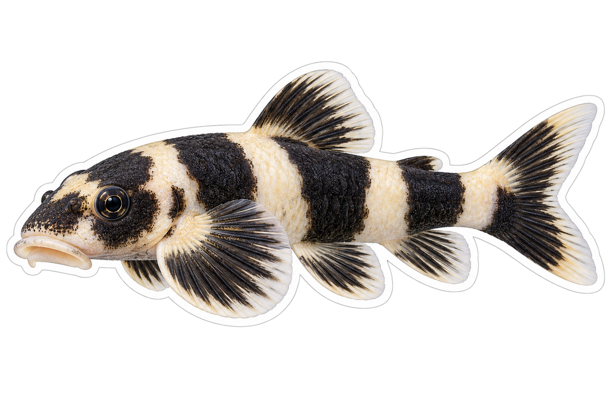 Black White Banded Loach with Fan Fins Art Vinyl Decal Stickers