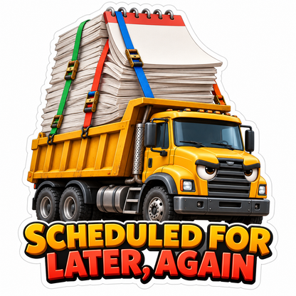Yellow Dump Truck Carrying Calendar Pages Art Vinyl Decal Stickers