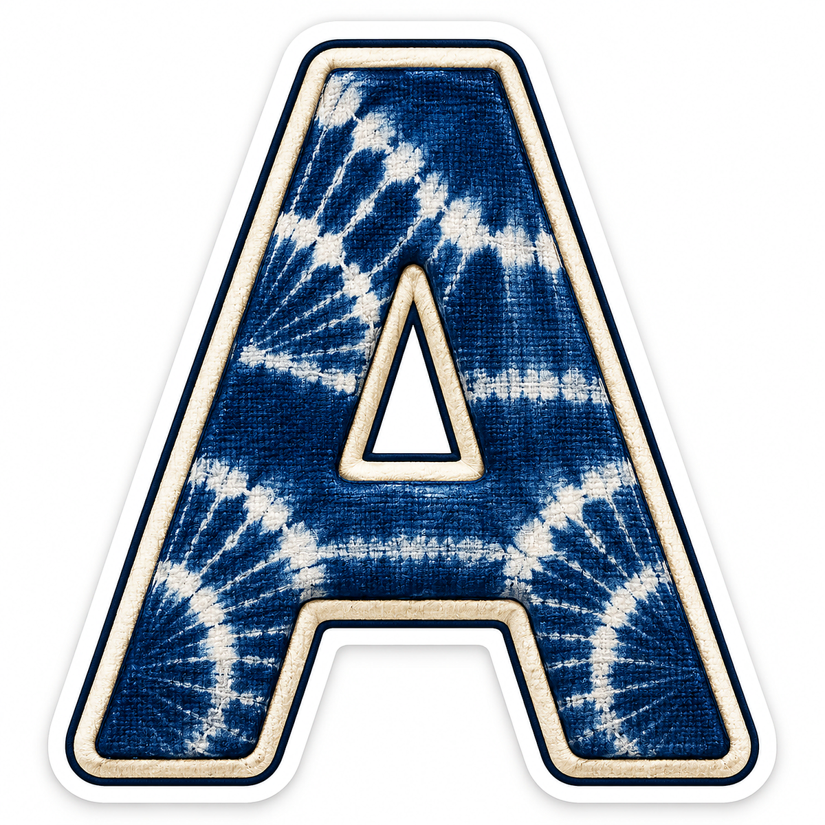 Indigo Tie Dye Letter A with Cream Edge Art Vinyl Decal Stickers