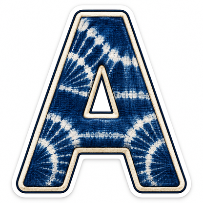 Indigo Tie Dye Letter A with Cream Edge Art Vinyl Decal Stickers