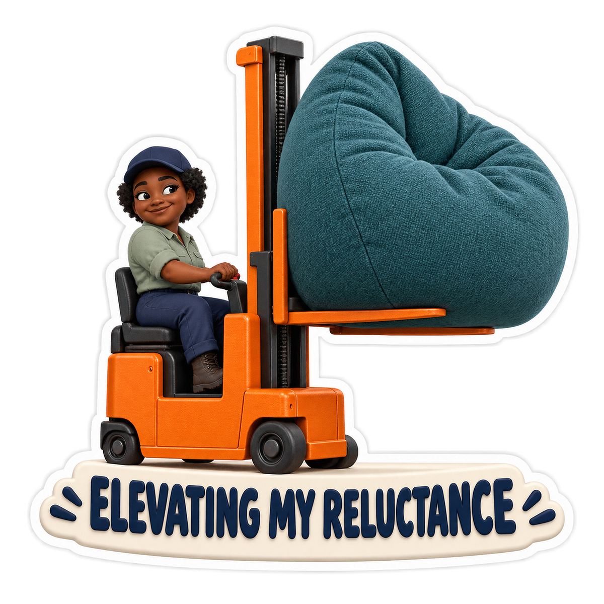 Forklift Carrying Teal Beanbag Art Vinyl Decal Stickers
