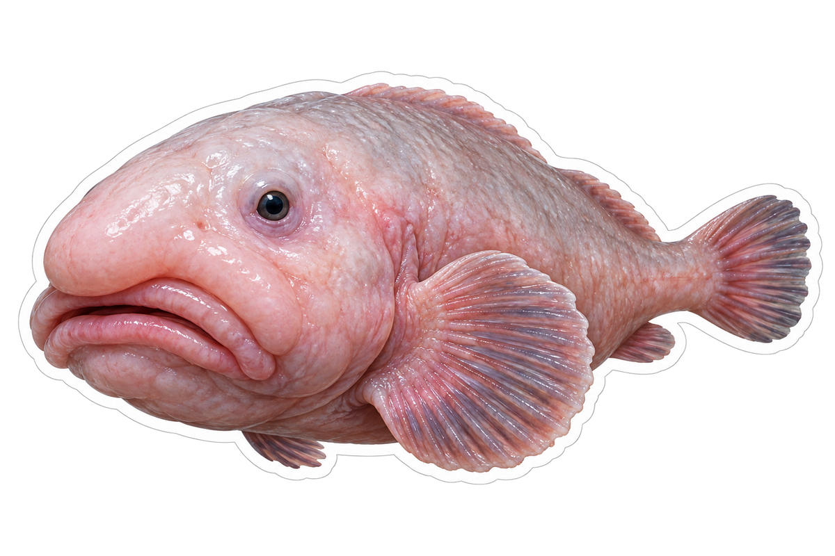 Pink Round Headed Fish with Drooping Lips Art Vinyl Decal Stickers