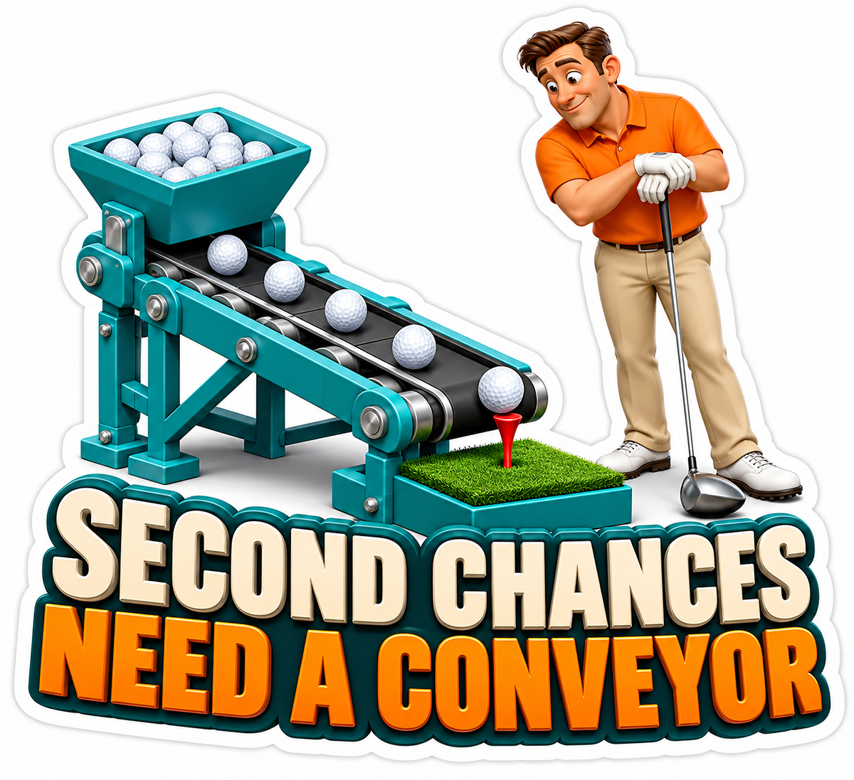 Golfer Second Chances Conveyor Art Vinyl Decal Stickers
