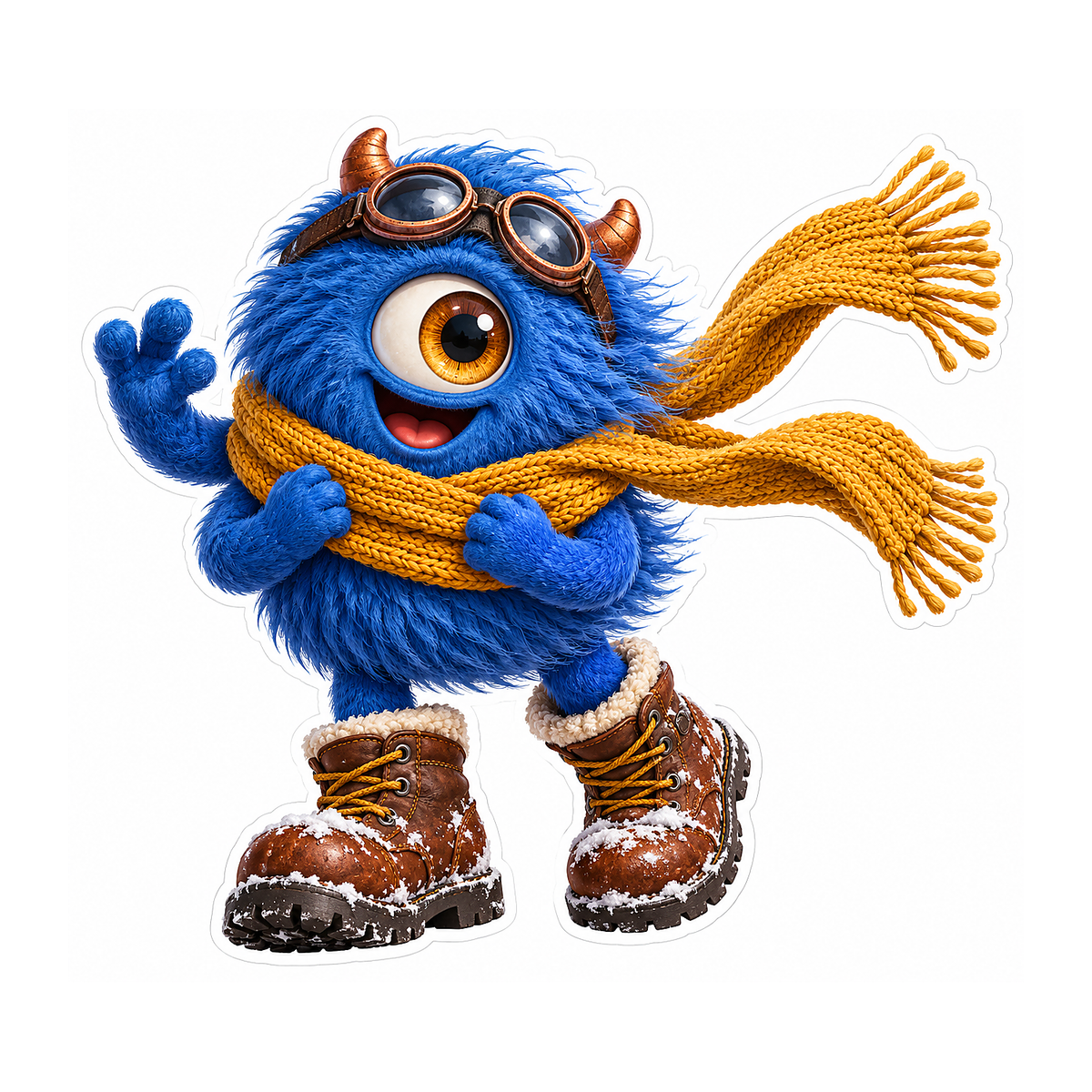 Blue One Eyed Creature with Yellow Scarf Vinyl Decal Stickers
