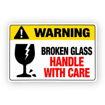 Yellow Broken Glass Handle Care Panel Vinyl Decal Stickers