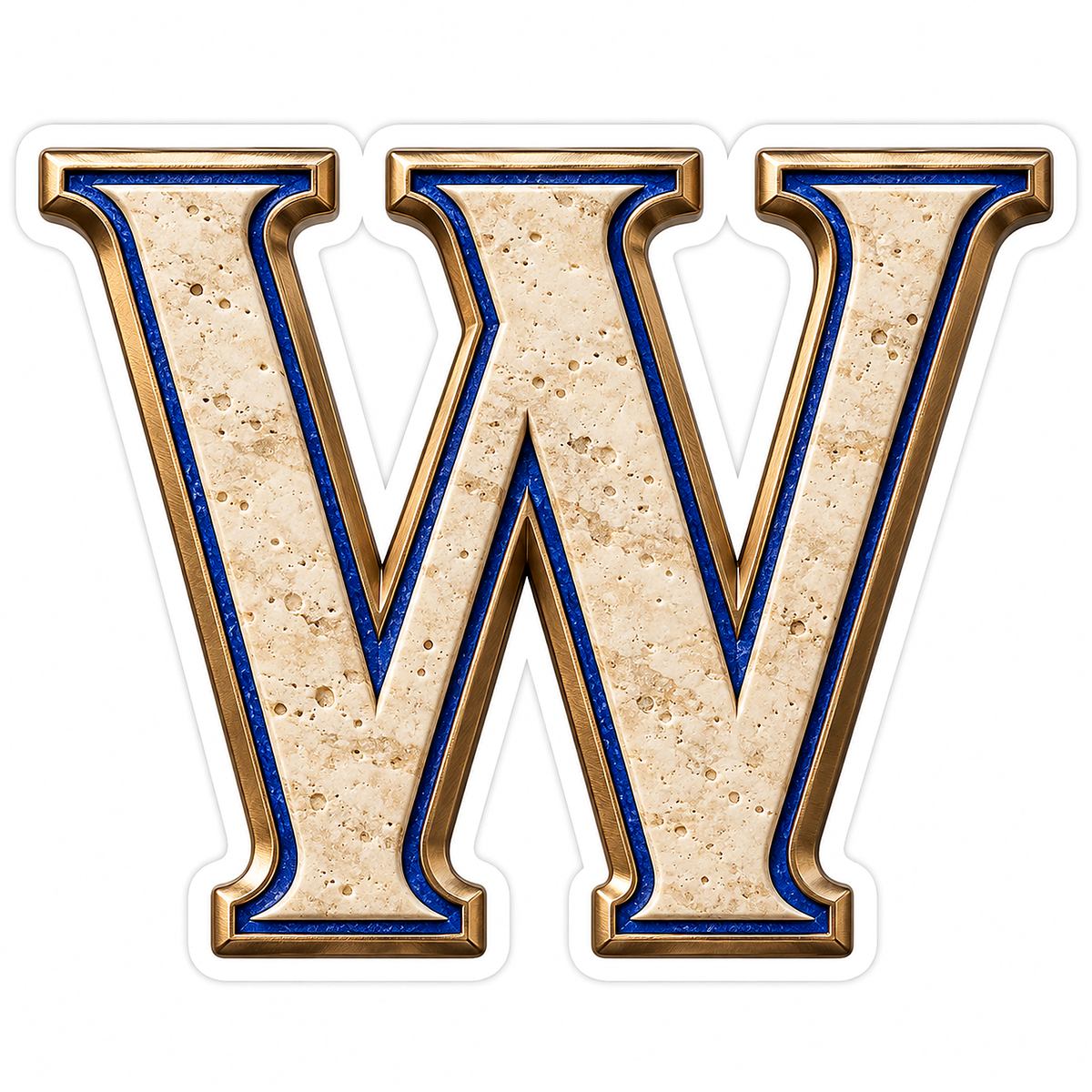 Cream Stone Blue Inlay Letter W Art Vinyl Decal Stickers