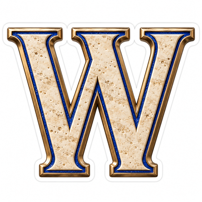 Cream Stone Blue Inlay Letter W Art Vinyl Decal Stickers