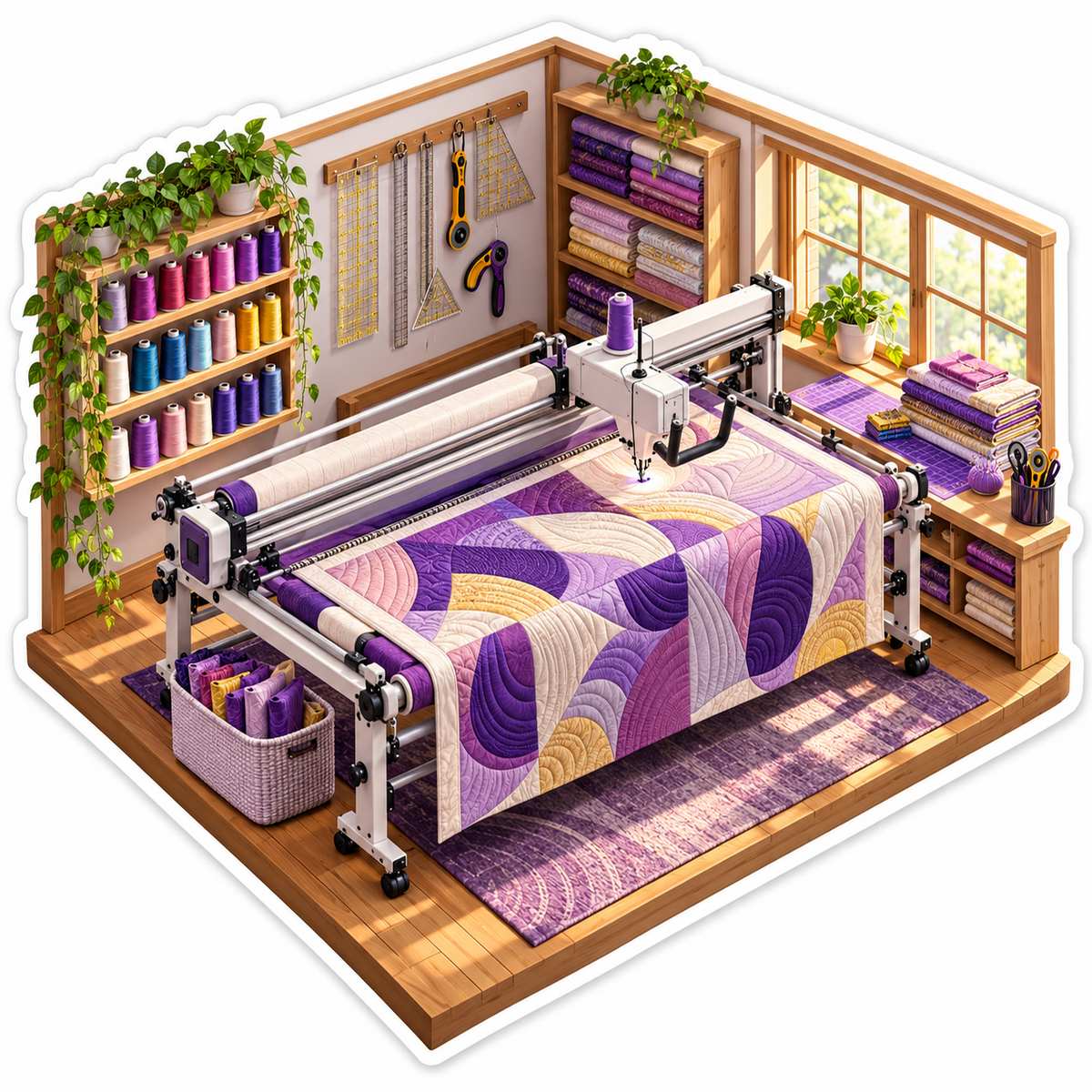 Purple Quilt Sewing Frame Workshop Art Vinyl Decal Stickers