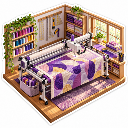 Purple Quilt Sewing Frame Workshop Art Vinyl Decal Stickers