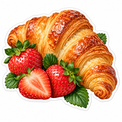 Golden Croissants with Red Strawberries Vinyl Decal Stickers