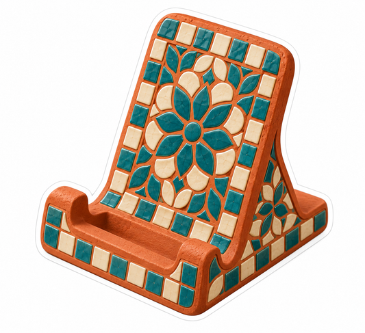 Teal Cream Floral Mosaic Orange Phone Stand Vinyl Decal Stickers