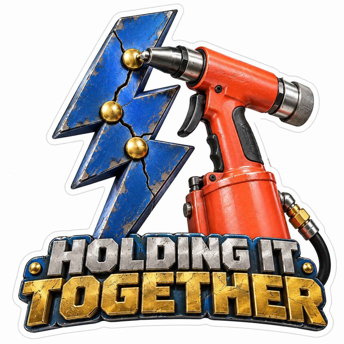 Orange Tool Holding Lightning Bolt Art Vinyl Decal Stickers