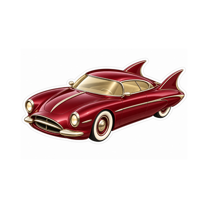 Burgundy Coupe with Tall Tail Fins Art Vinyl Decal Stickers