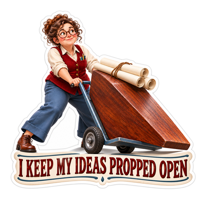 Woman Wheeling Giant Wooden Doorstop Art Vinyl Decal Stickers