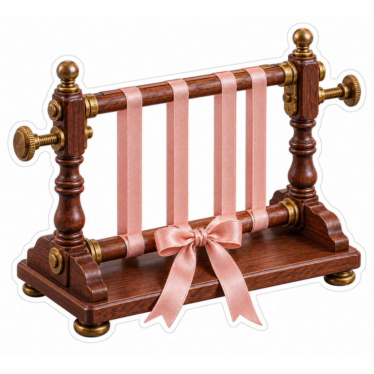 Pink Satin Ribbon Wood Sewing Frame Art Vinyl Decal Stickers
