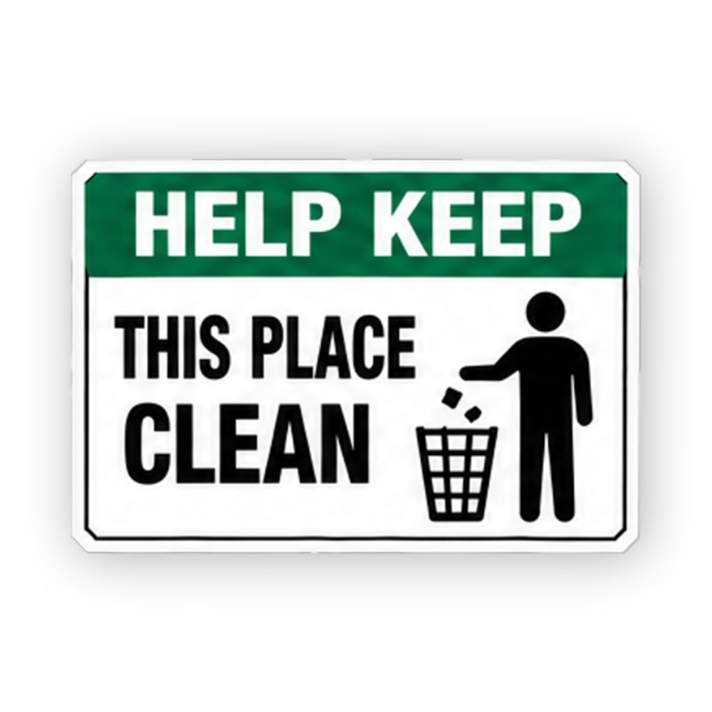 Green Help Keep Place Clean Figure Panel Vinyl Decal Stickers