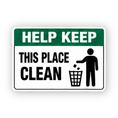 Green Help Keep Place Clean Figure Panel Vinyl Decal Stickers