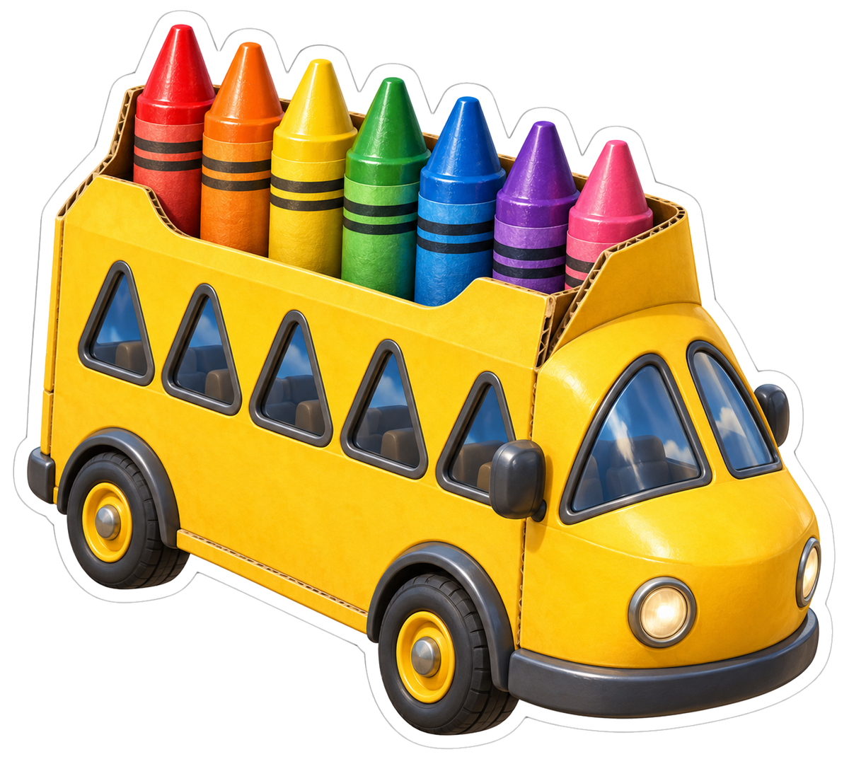 Yellow Bus Giant Rainbow Crayon Box Art Vinyl Decal Stickers