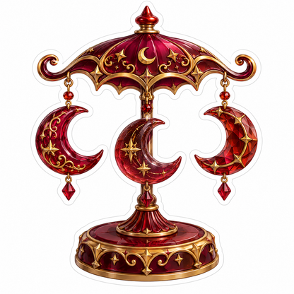 Burgundy Gold Canopy with Three Hanging Moons Vinyl Decal Stickers