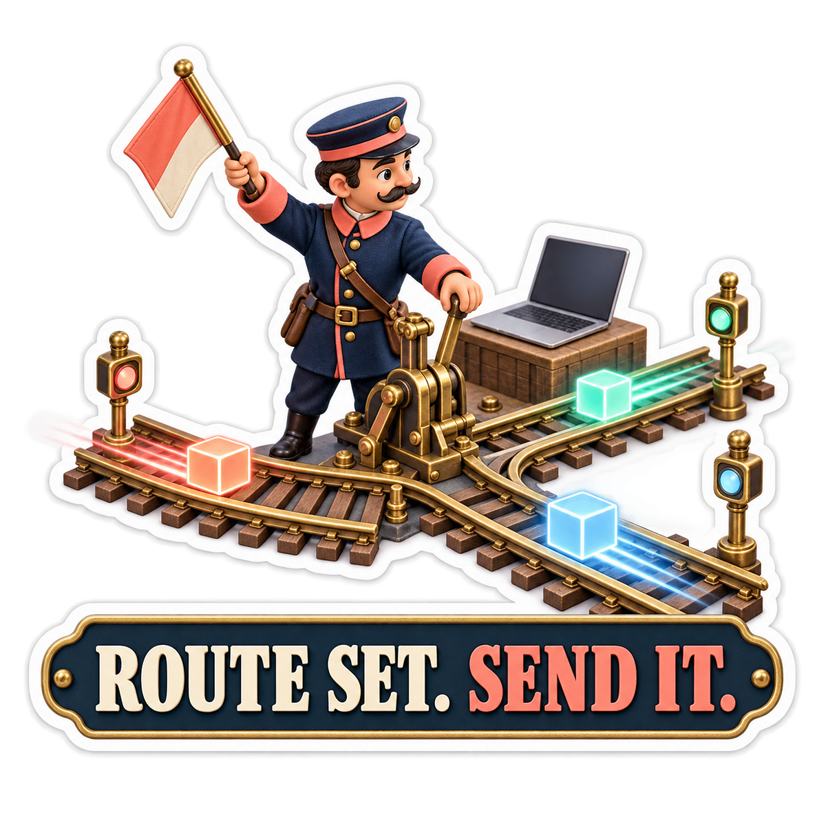 Conductor at Laptop Railway Switch Art Vinyl Decal Stickers