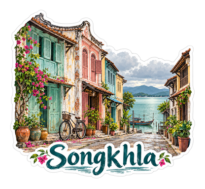 Songkhla Colorful Shop Lane by Lake Art Vinyl Decal Stickers