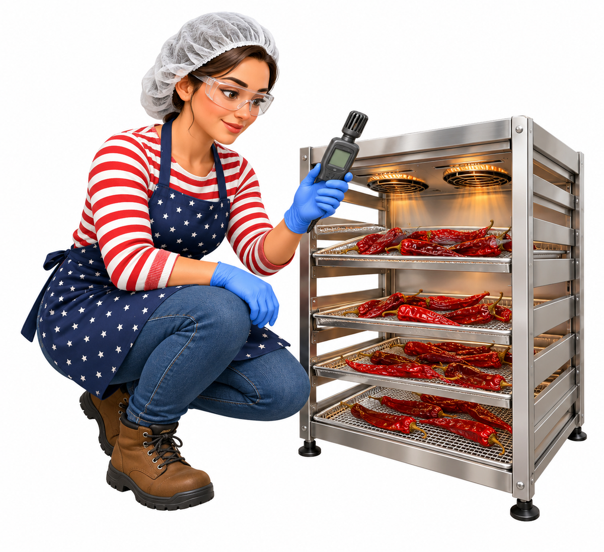 Woman Checking Red Peppers in Drying Rack Art Vinyl Decal Stickers
