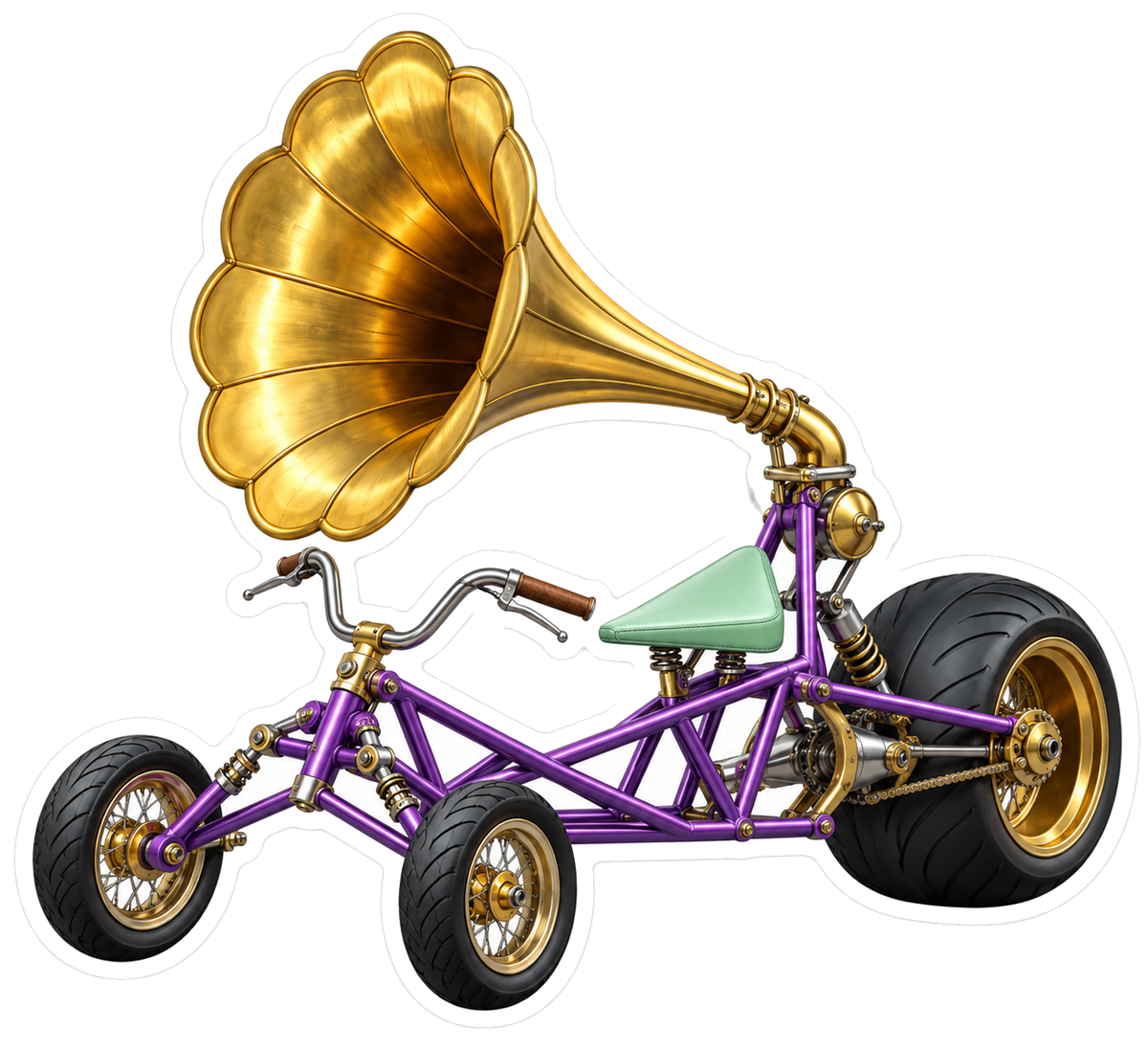 Purple Tricycle Golden Gramophone Art Vinyl Decal Stickers