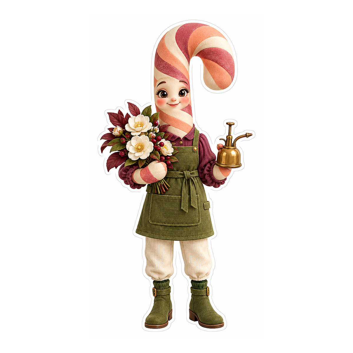 Peach Candy Cane Gardener with Flowers Art Vinyl Decal Stickers