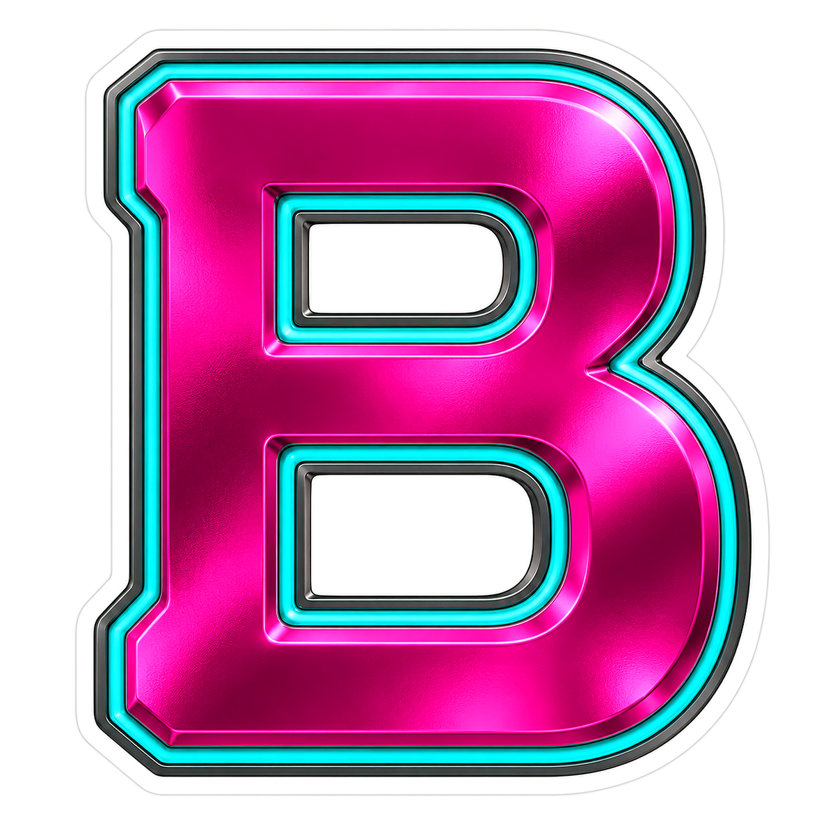 Fuchsia Metallic Letter B with Aqua Inlay Vinyl Decal Stickers