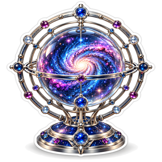 Rainbow Galaxy Sphere In Silver Orbit Rings Art Vinyl Decal Stickers