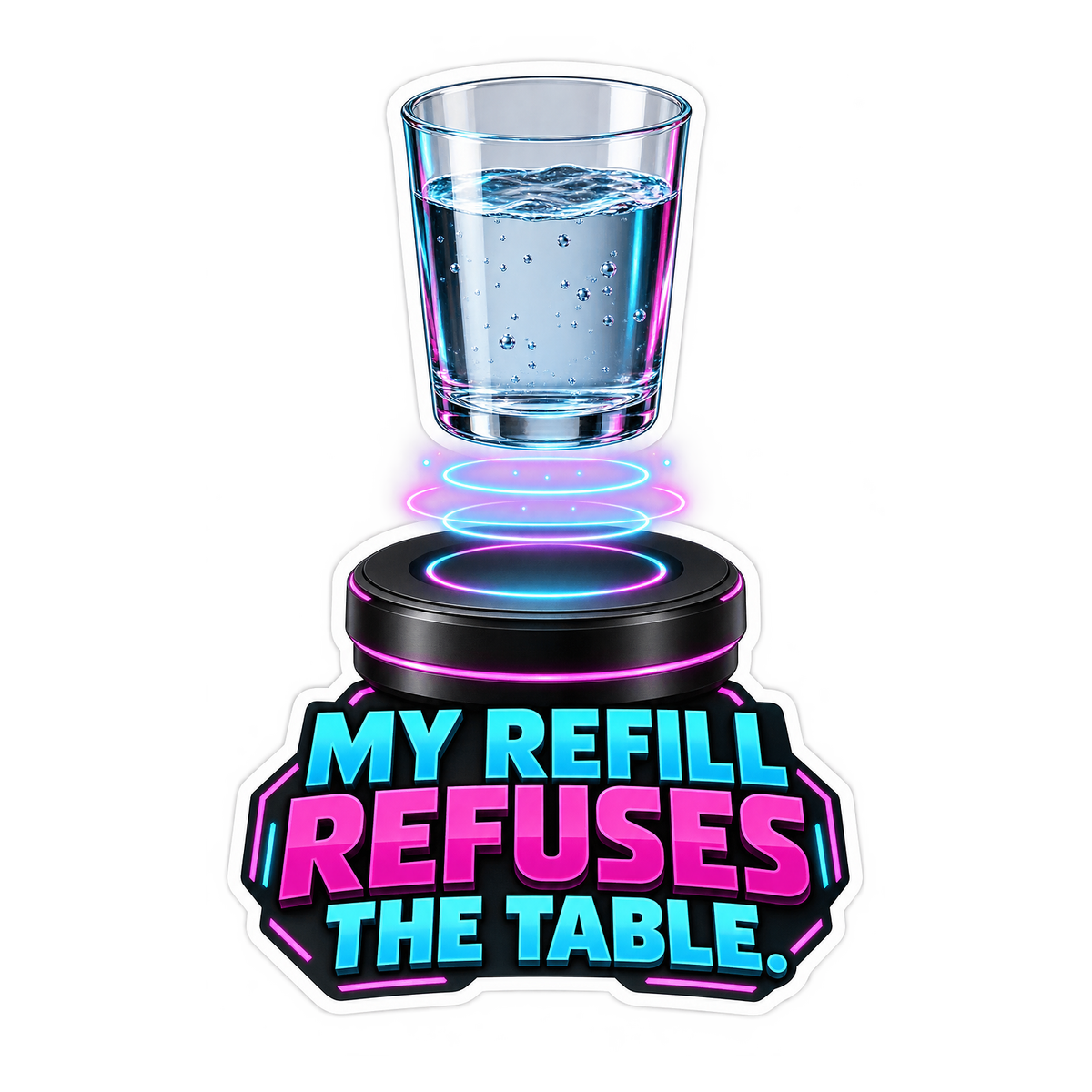 Floating Water Glass above Glowing Rings Vinyl Decal Stickers