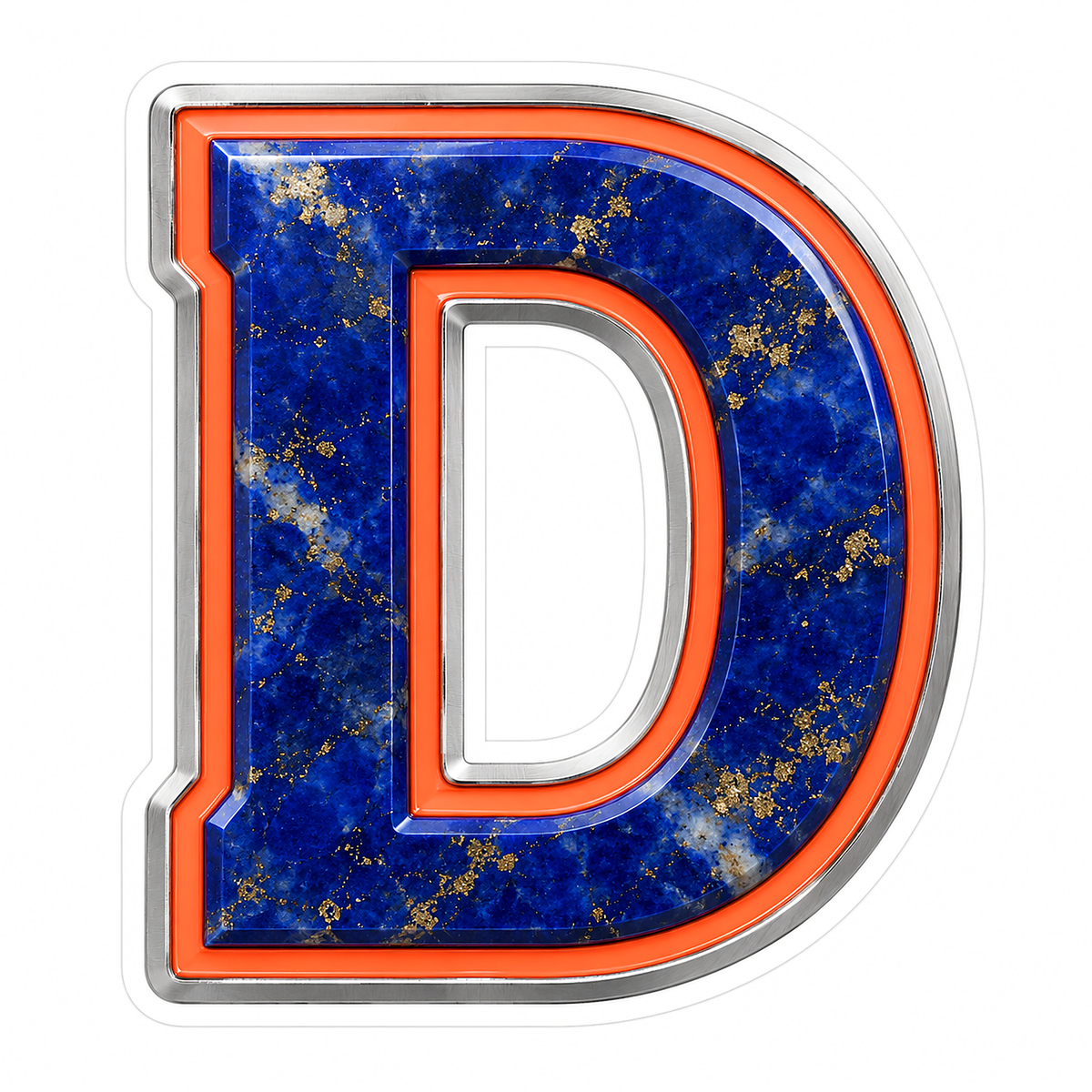 Blue Gold Stone Letter D with Coral Line Art Vinyl Decal Stickers