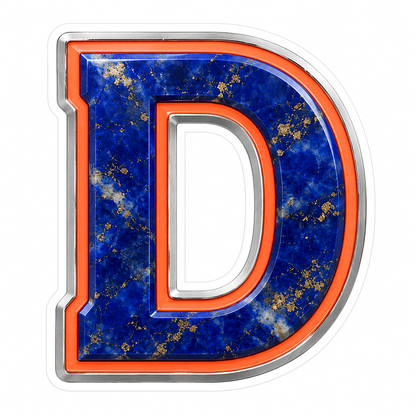 Blue Gold Stone Letter D with Coral Line Art Vinyl Decal Stickers