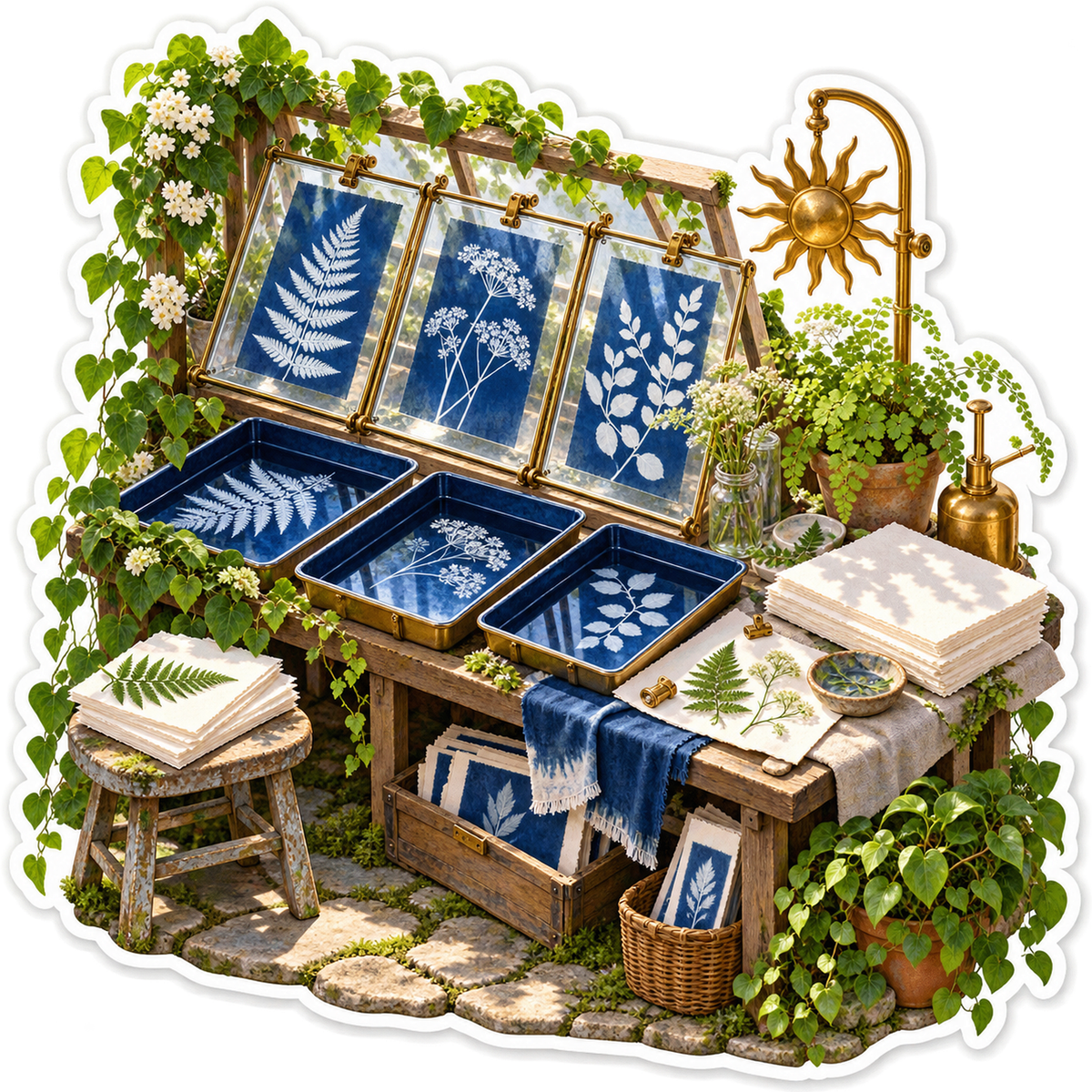 Blue Botanical Prints in Leafy Garden Studio Vinyl Decal Stickers