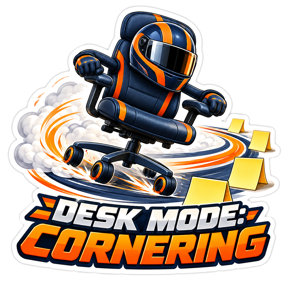 Racing Helmet Office Chair Drifting Past Cones Vinyl Decal Stickers