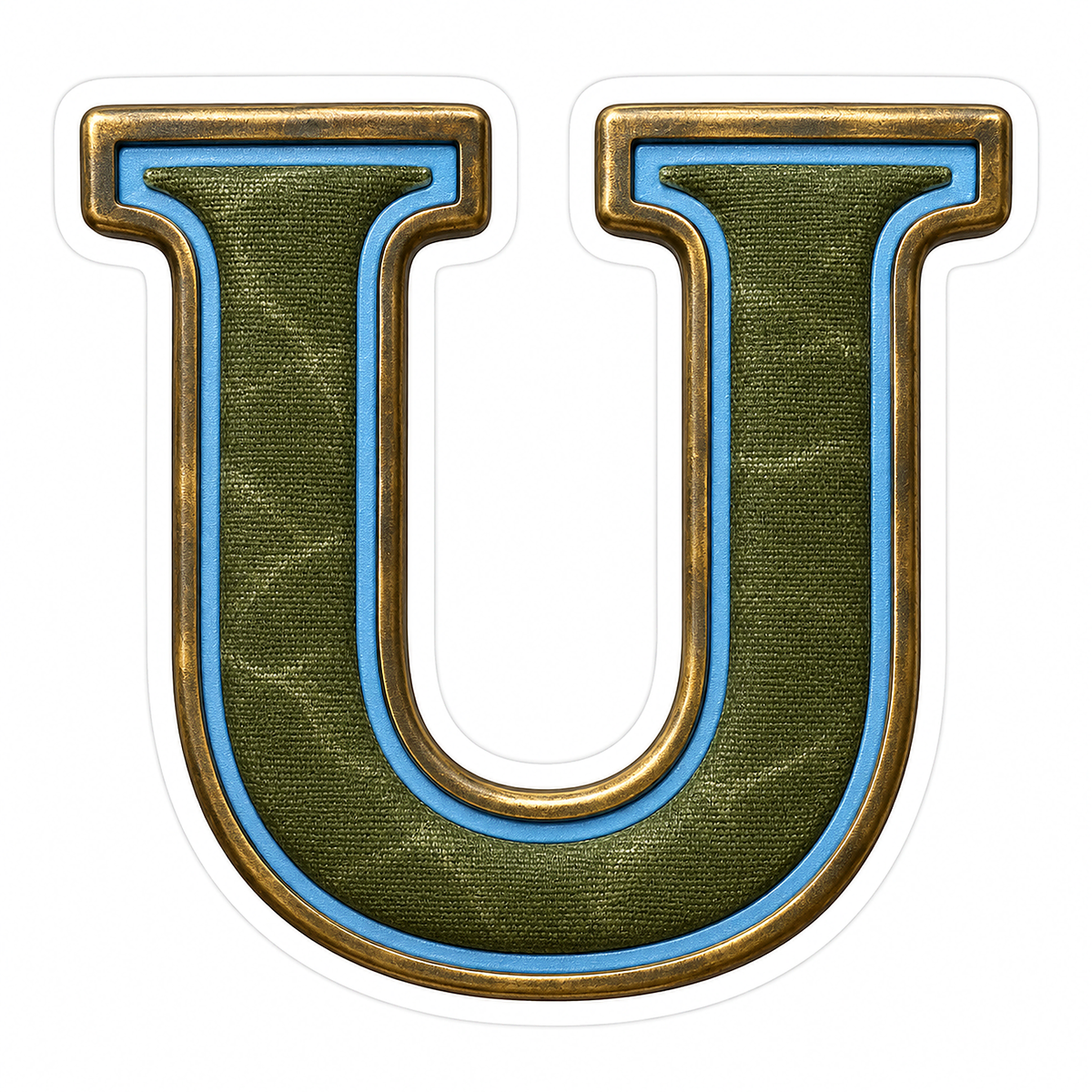Olive Canvas Letter U with Blue Inlay Art Vinyl Decal Stickers