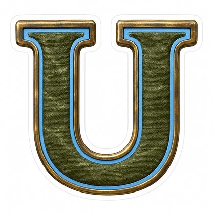 Olive Canvas Letter U with Blue Inlay Art Vinyl Decal Stickers